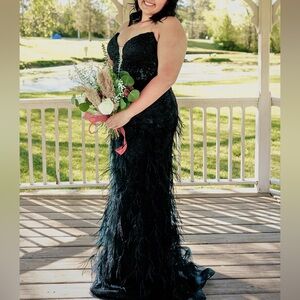 Ashely Lauren Feather Accent formal gown/prom/pageant